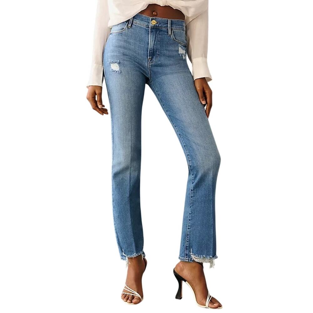 FRAME Le High Laskey Rips Straight Distressed Ankle Crop Jeans Women’s 28 Denim